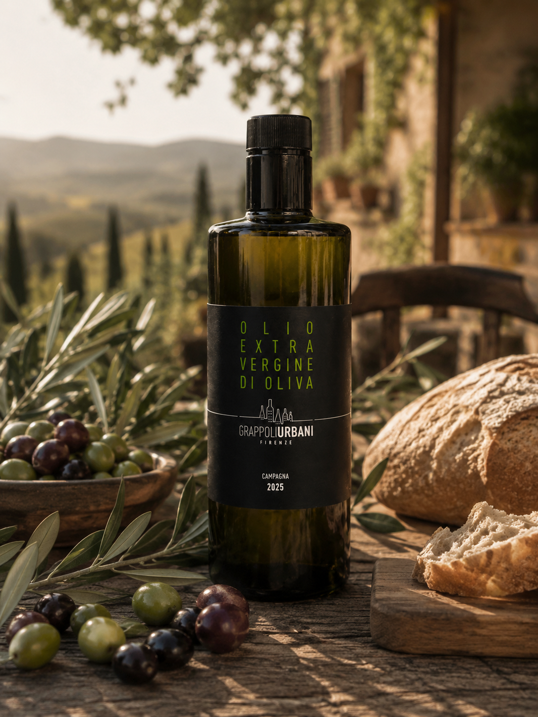Dettaglio olio extravergine di oliva Grappoli Urbani